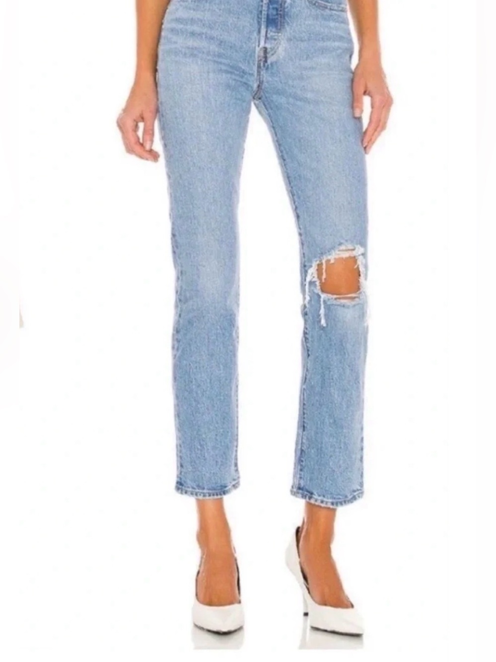 Levi’s Wedgie Straight Jeans Light Wash Distressed High Rise 30x28